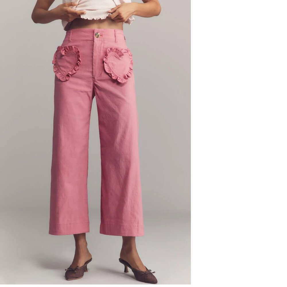 Anthropologie The Colette Heart Pocket Crop Wide-Leg Pants by Maeve 26 tall new - Picture 4 of 6